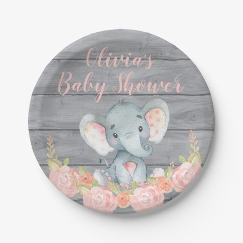 Pink Elephant Baby Shower Paper Plate