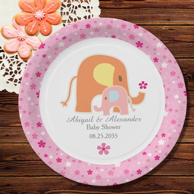 Pink Elephant Baby Shower Paper Plate (Creator Uploaded)
