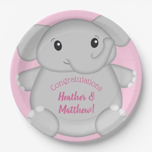 Pink Elephant Baby Shower Paper Plates