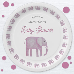 Pink Elephant Baby Shower Paper Plates