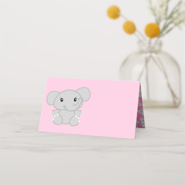 Pink Elephant Baby Shower Place Card (Front)