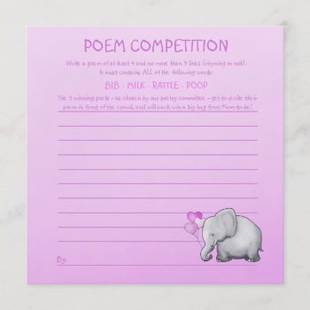 Pink Elephant Baby Shower Poem Competition Game Invitation by EleSil at Zazzle