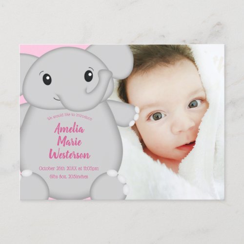 Pink Elephant Baby Shower Postcard