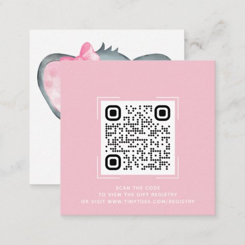 Pink Elephant Baby Shower Registry QR Code Card
