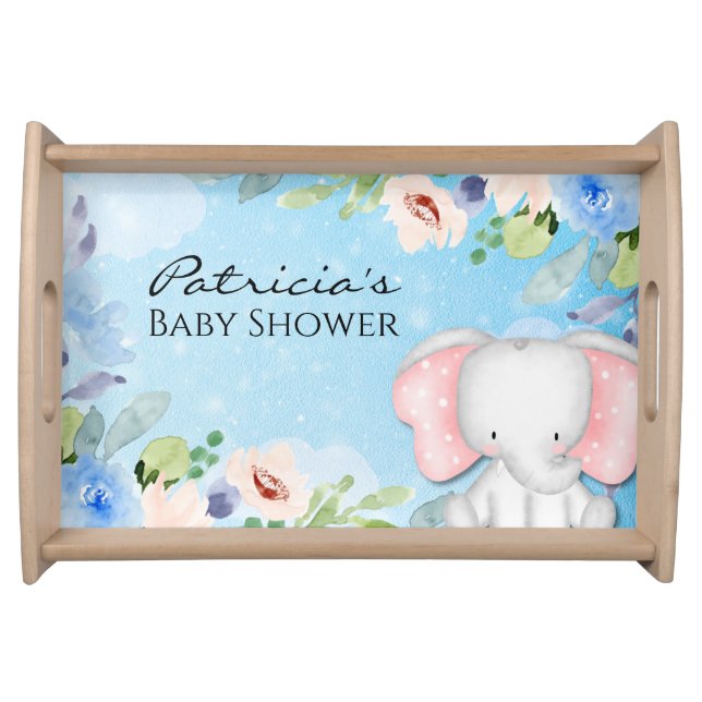  Pink Elephant Baby Shower Serving Tray-Baby Boy Serving Tray (Front)