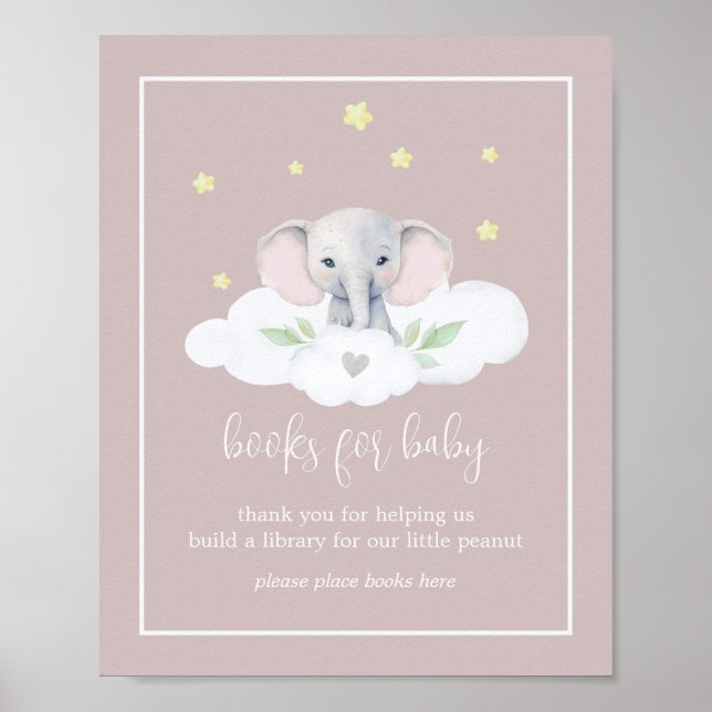 Pink Elephant Baby Shower Sign Books for Baby (Front)
