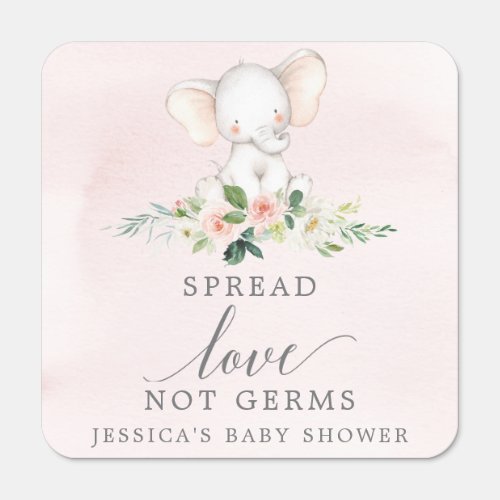 Pink Elephant Baby Shower Spread Love Not Germs Hand Sanitizer Packet