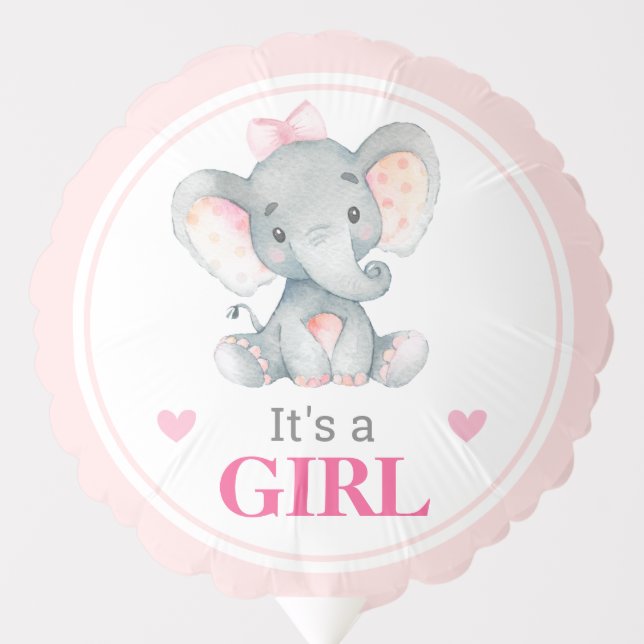 Pink Elephant Baby Shower Sprinkle It's a Girl Balloon (Front)