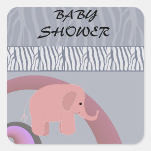 Pink Elephant Baby Shower Square Sticker