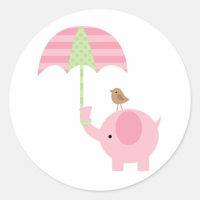 Pink Elephant Baby Shower Stickers (Front)