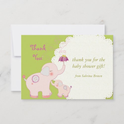 Baby Shower Thank You Flat Cards: Pink Elephants Invite