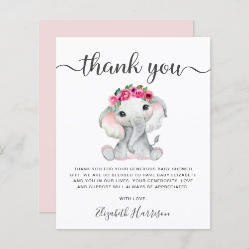 Pink Elephant Baby Shower Thank You