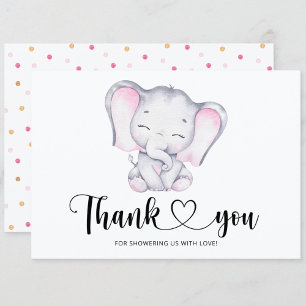 Pink elephant baby shower thank you card