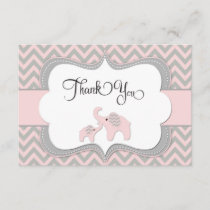 Pink Elephant Baby Shower Thank You Card