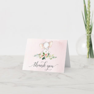 Pink Elephant Baby Shower Thank You Cards