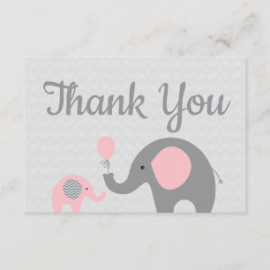 Pink Elephant Baby Shower Thank You Cards Flat