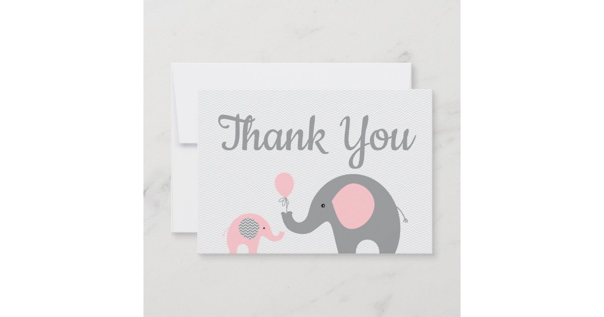 Pink Elephant Baby Shower Thank You Cards Flat Zazzle Com