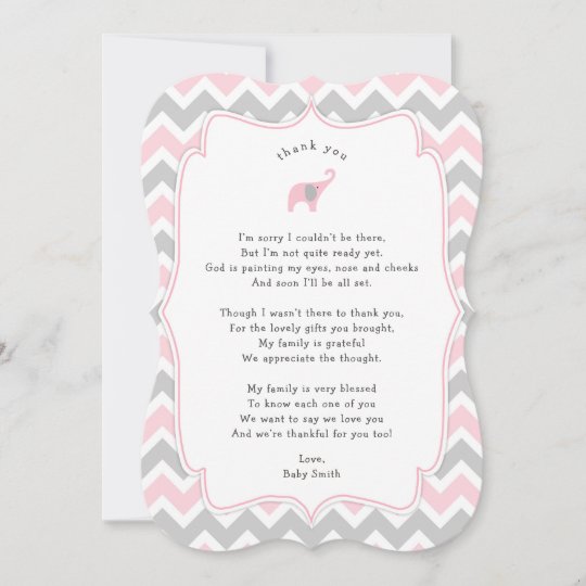 Pink Elephant Baby Shower Thank you note with poem | Zazzle
