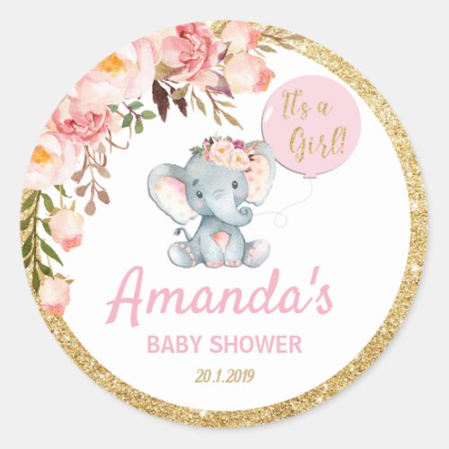 Pink Elephant Baby Shower Thank You Sticker Labels