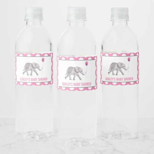 Pink Elephant Baby Shower Water Bottle Labels