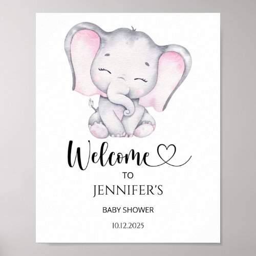 Pink Elephant baby shower welcome Poster