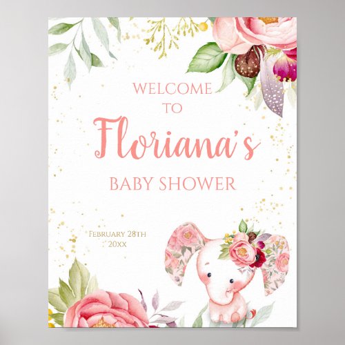 Pink Elephant Baby Shower Welcome sign