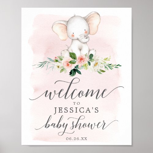 Pink Elephant Baby Shower Welcome Sign