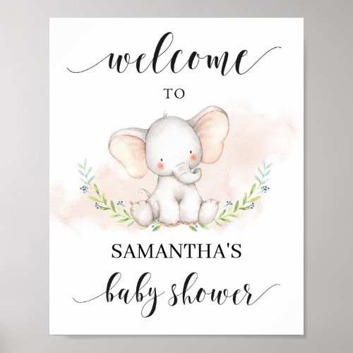 Pink elephant baby shower welcome sign 8x10 chic