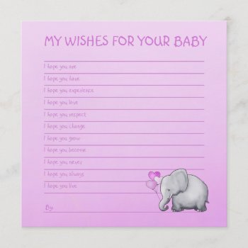 Pink Elephant Baby Shower Wishes For Baby Game Invitation by EleSil at Zazzle