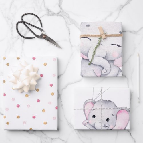 Pink Elephant Baby Shower  Wrapping Paper Sheets