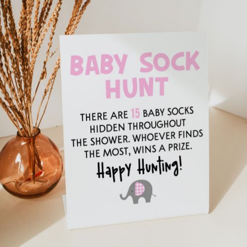 Pink Elephant Baby Sock Hunt Baby Shower Game Sign