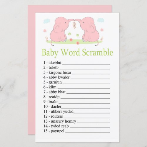 Pink Elephant Baby word scramble game