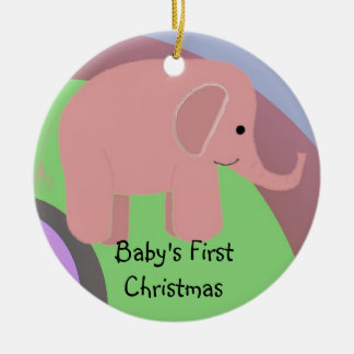 Pink Elephant Baby's Frist Christmas Ceramic Ornament