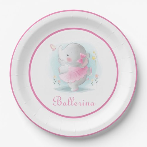 Pink Elephant Ballerina in a Tutu Dancing Adorable Paper Plates