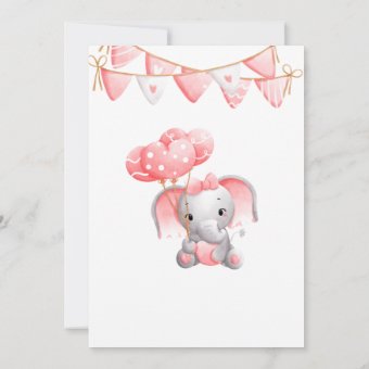 Pink Elephant Balloons Baby Girl Birthday Invitation | Zazzle