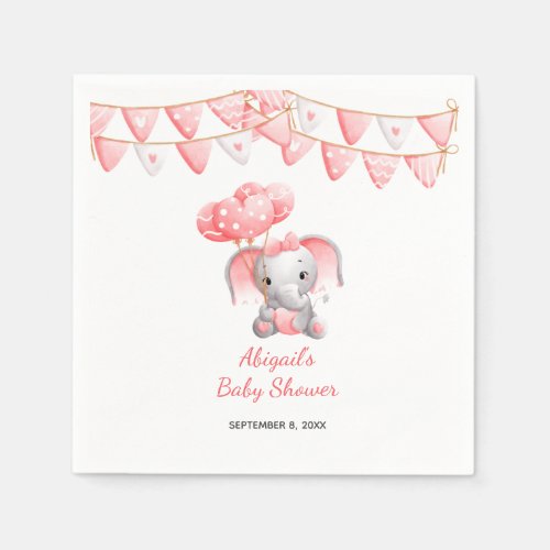 Pink Elephant Balloons Baby Shower  Napkins