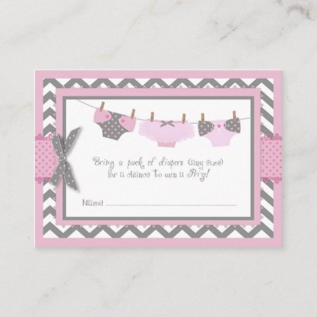 Pink Elephant Bird And Diaper Raffle Ticket Enclosure Card