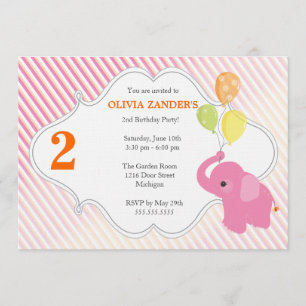 Pink Elephant Birthday Invitation