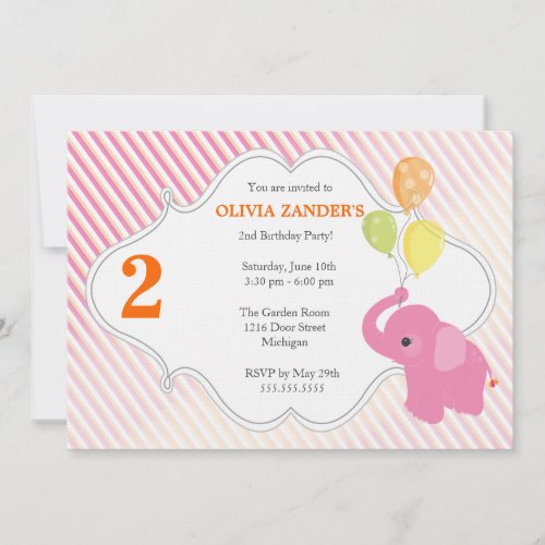 Pink Elephant Birthday Invitation