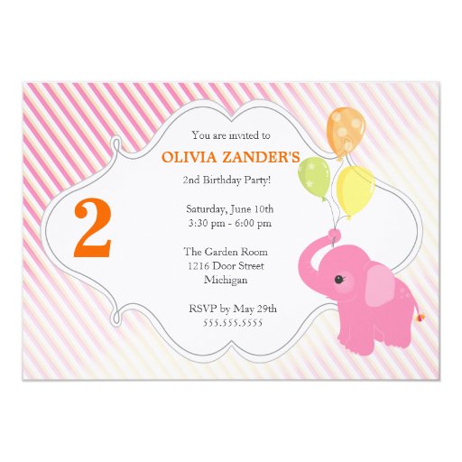 Pink Elephant Birthday Invitations 5