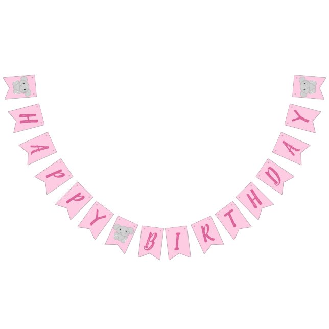Pink Elephant Birthday Party Bunting Flags (All)
