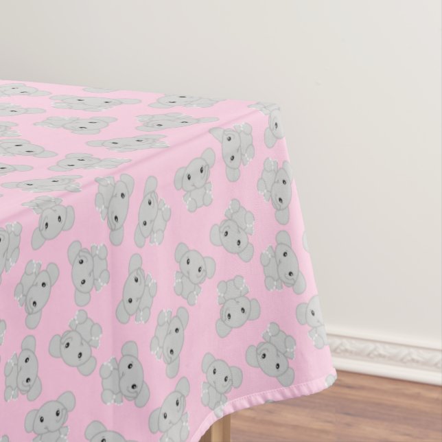 Pink Elephant Birthday Party Tablecloth (In Situ)