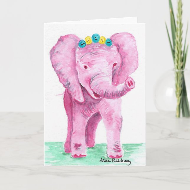 Pink Elephant Blank Card (Front)