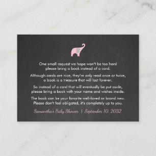 Pink Elephant Book request / books for baby girl Enclosure Card