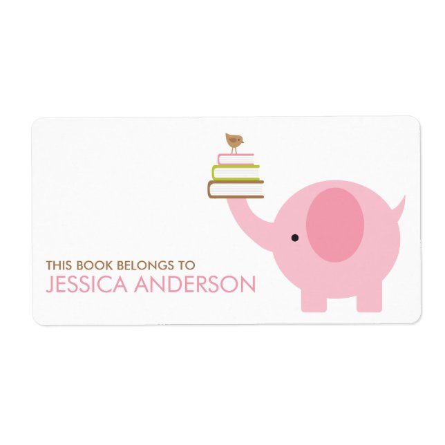 Pink Elephant Bookplates Labels (Front)