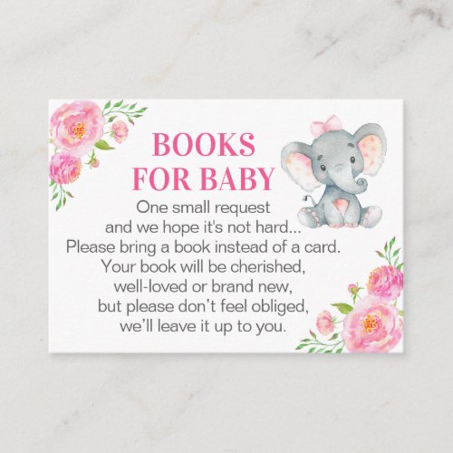Pink Elephant Books for Baby Book Request Card