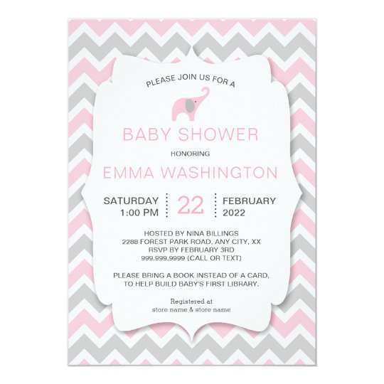 Pink Elephant Bring A Book Baby Shower Invite Zazzle Com