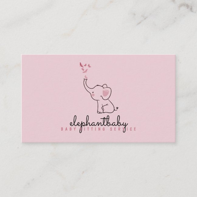 Pink Elephant Butterflies Business Card