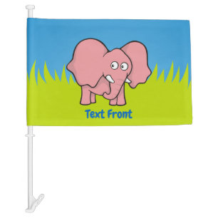 Pink Elephant Cartoon Car Flag