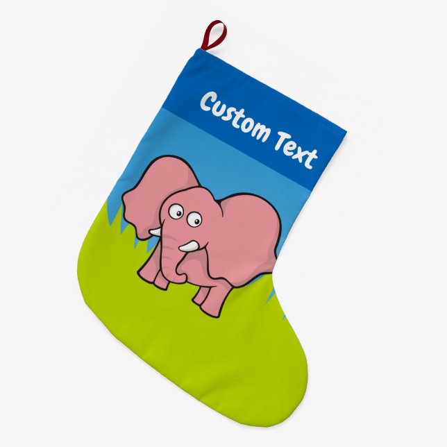 Pink elephant cartoon christmas stocking (Front (Hanging))
